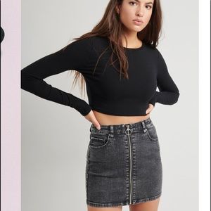 High Rise Zip Up Denim Skirt